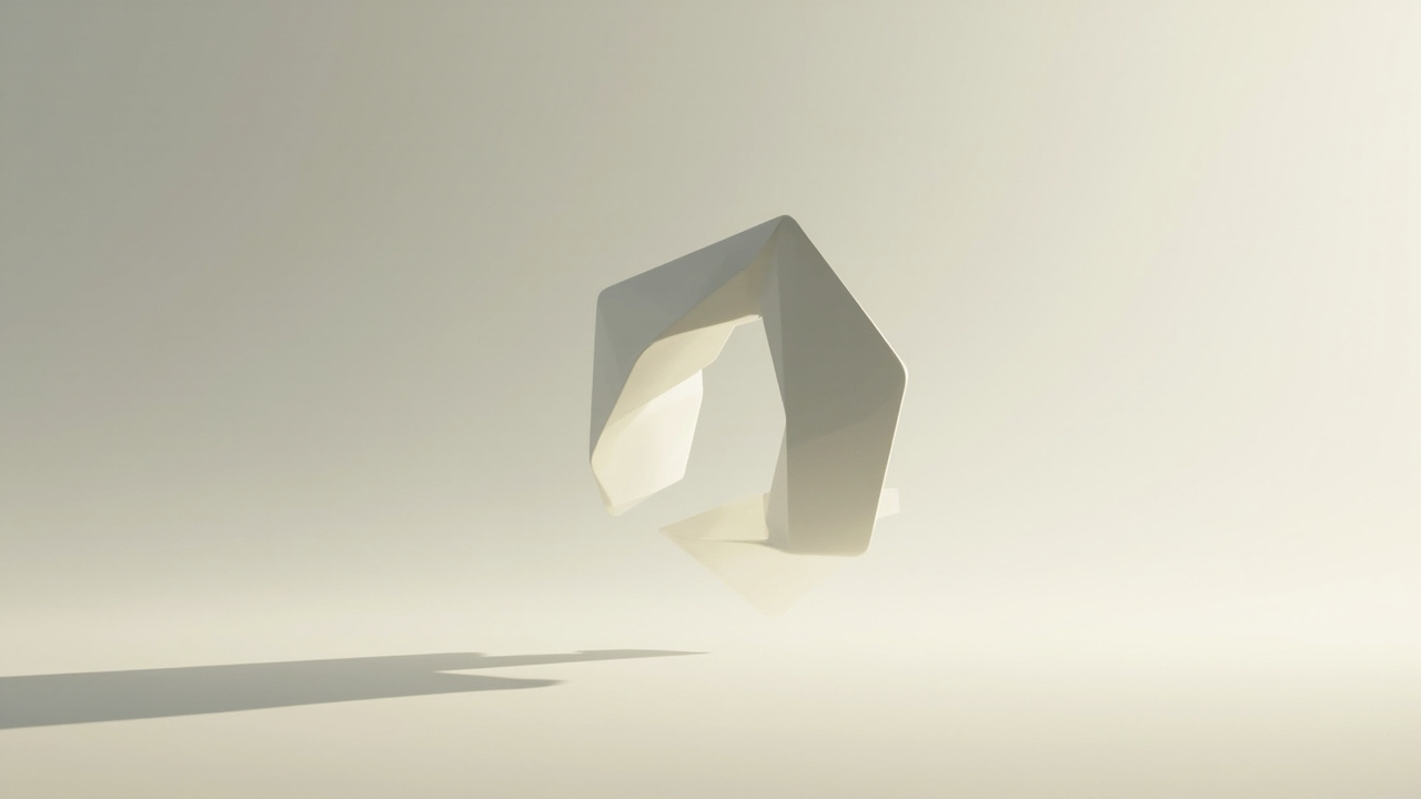 Single gray geometric shape floating against plain ivory background in minimal composition
