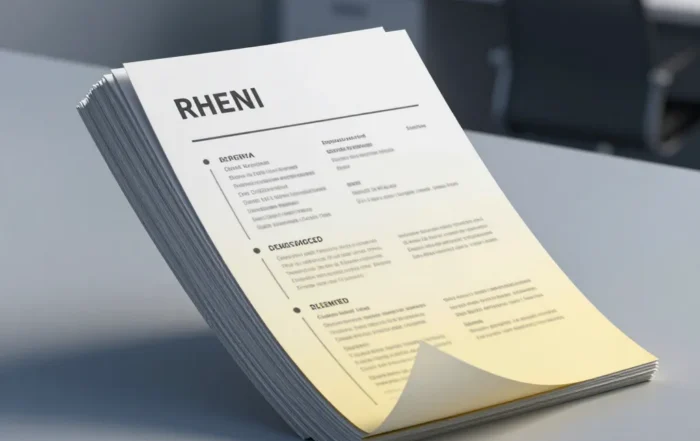 Stack of papers fanned on a desk, some crisp white and lit, others yellowed and curling into shadow